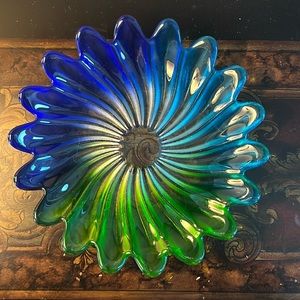 Vintage Original Waltherglass Blue Green Glass Plate Bowl Dish